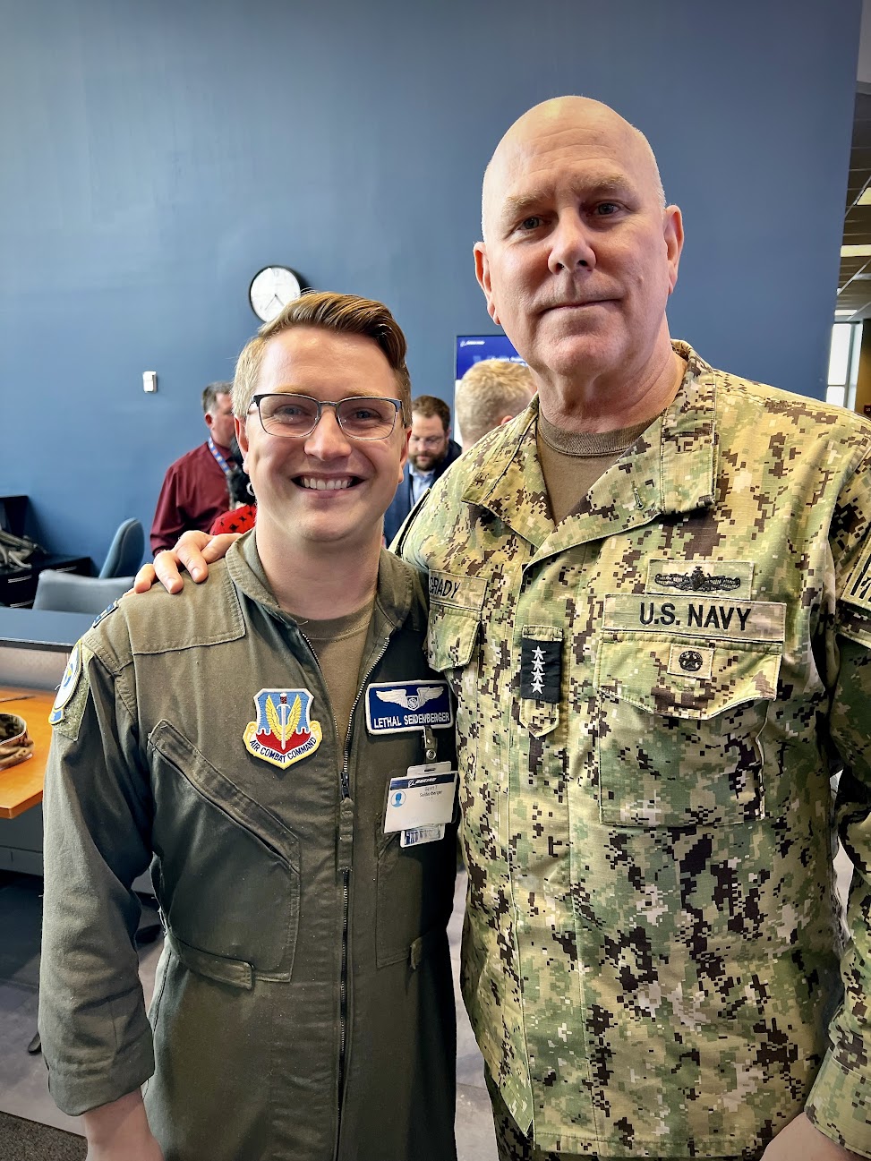 Scott Seidenberger with a senior military leader at the Boeing Virtual Warfare Center in St. Louis.